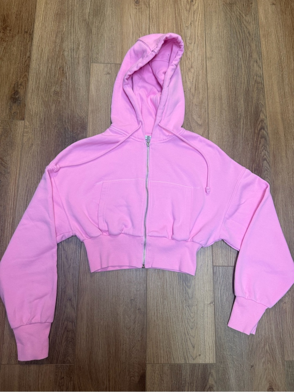 Zara Bubblegum Pink Cropped‎ Zip Hoodie Small Soft Girl Y2K Athleisure - Picture 7 of 13